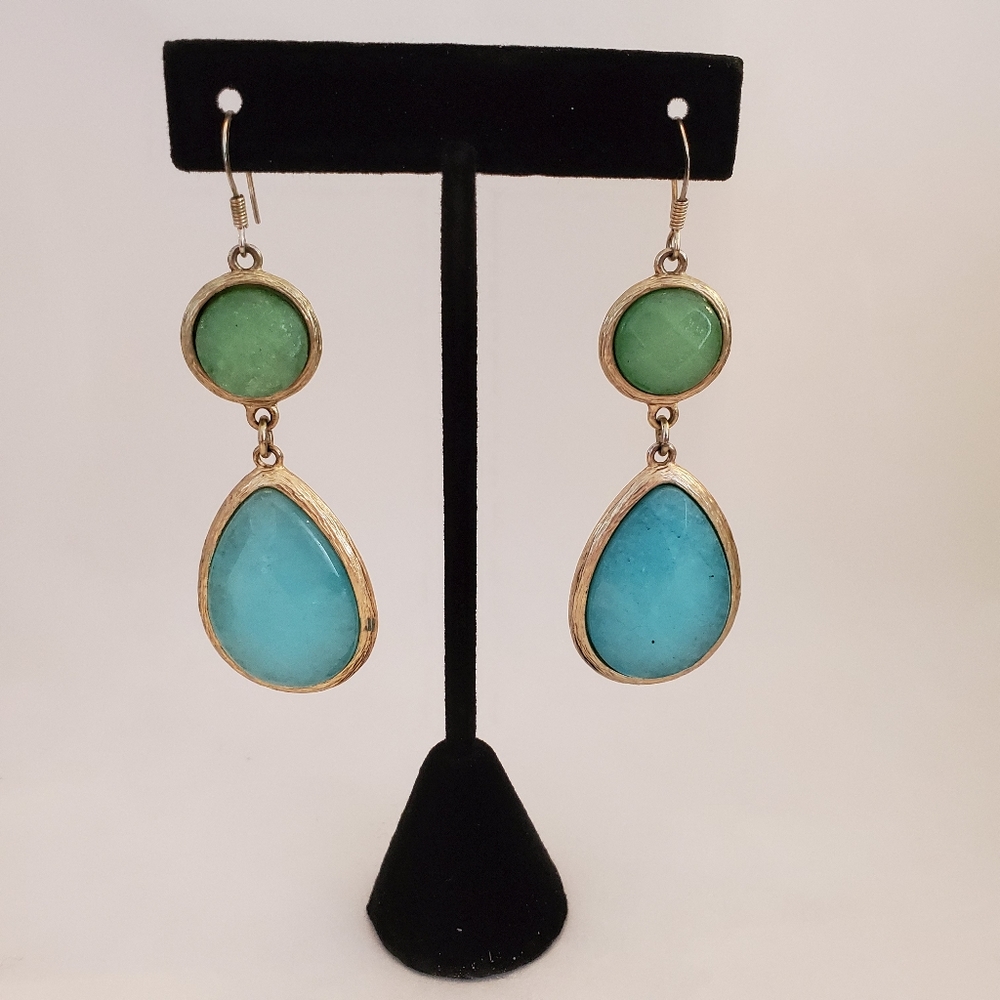 Boho Pear Drop Earrings Blue and Green Stones